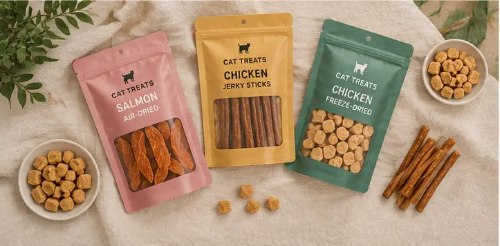 Cat treat products arranged for online retail sourcing