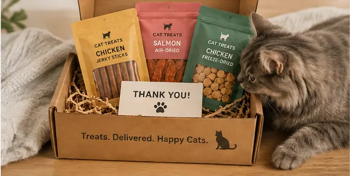 Cat treat subscription box prepared for recurring delivery