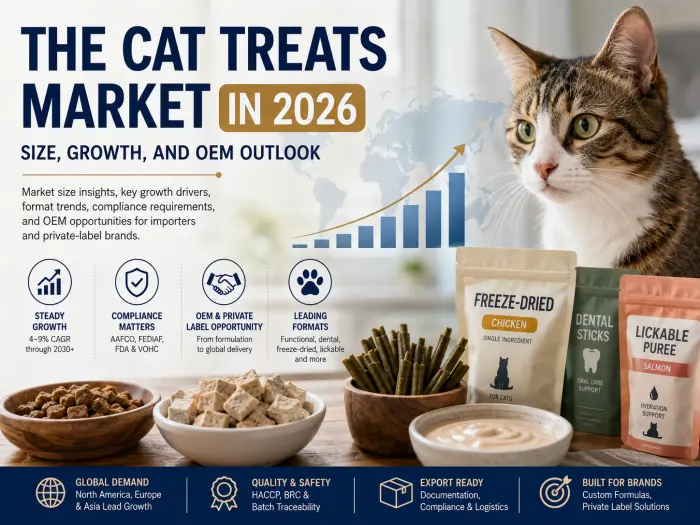 Cat treats market in 2026 showing market growth, leading treat formats, compliance, and OEM opportunities