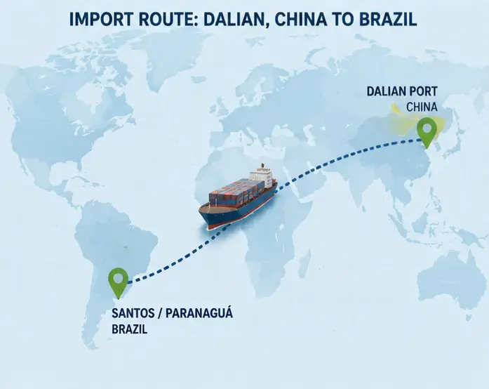 China to Brazil cat litter import shipping route from Dalian Port