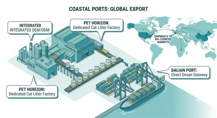 Cat litter export logistics from Dalian Port, China