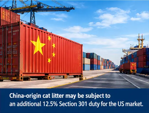 US import lane Shipping containers representing China-origin cat litter bound for the US
