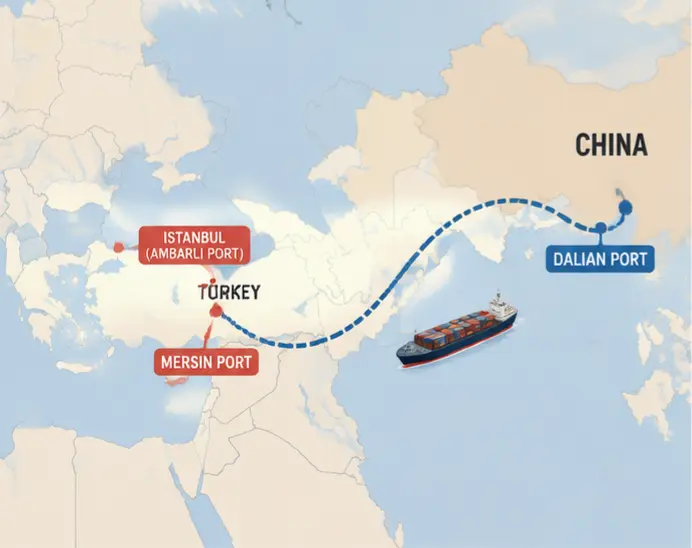 China to Turkey cat litter import shipping route from Dalian Port to Turkish ports