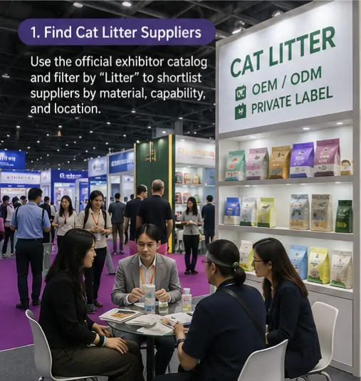 Buyer meeting cat litter suppliers at CIPS 2026