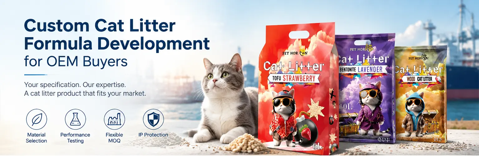 Custom cat litter formula development process for OEM buyers with product samples and testing steps