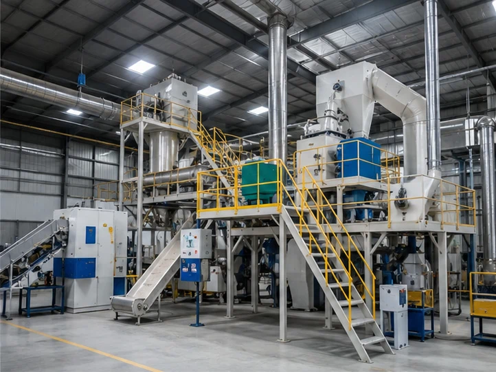 Automated equipment used in dust-free cat litter manufacturing with enclosed production lines