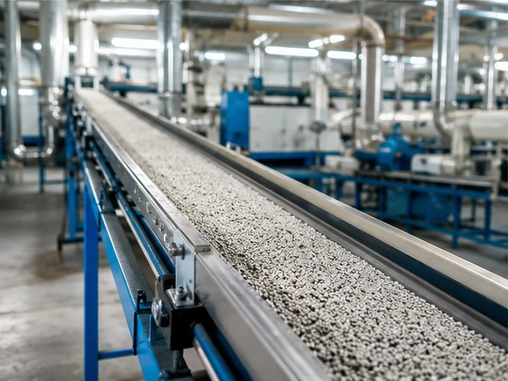 Automated production line for manufacturing dust-free cat litter pellets