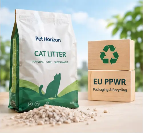 EU cat litter packaging compliance under PPWR with recyclable packaging considerations