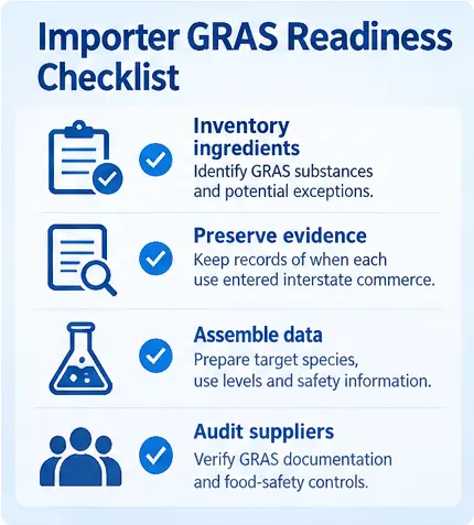 GRAS readiness checklist for cat treat importers and OEM buyers