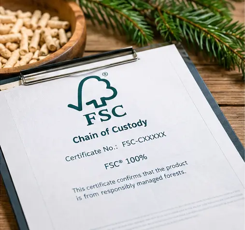 Certification evidence FSC Chain of Custody certification supporting responsible sourcing claims for cat litter