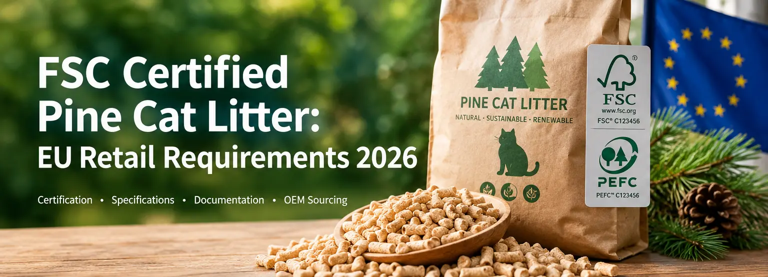 FSC certified pine cat litter for EU retail programs
