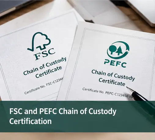 FSC and PEFC chain-of-custody certificates for pine cat litter