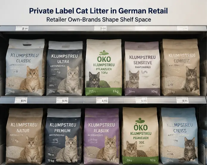 German retailer private label cat litter shelf