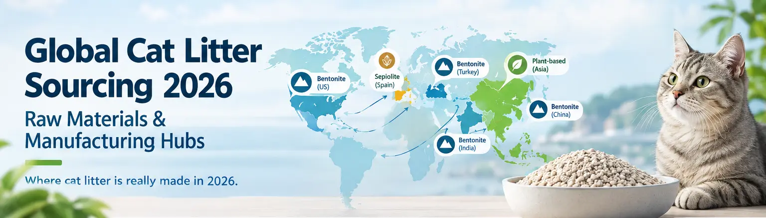 Global cat litter sourcing and manufacturing hubs in 2026