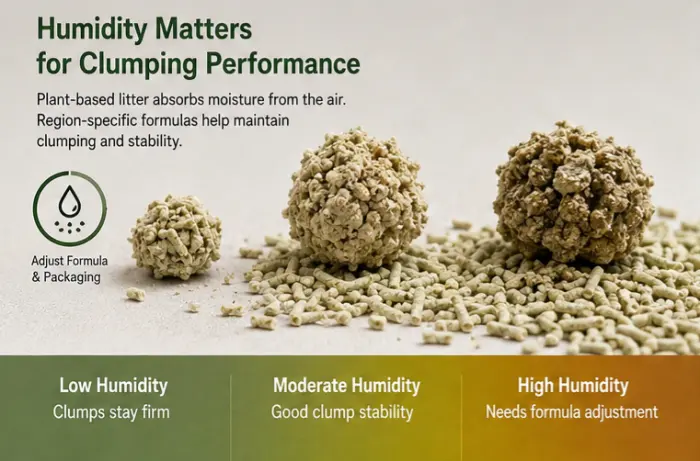 Grass cat litter clump stability at different humidity levels