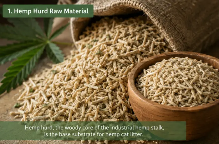 Hemp hurd raw material used to produce hemp cat litter granules