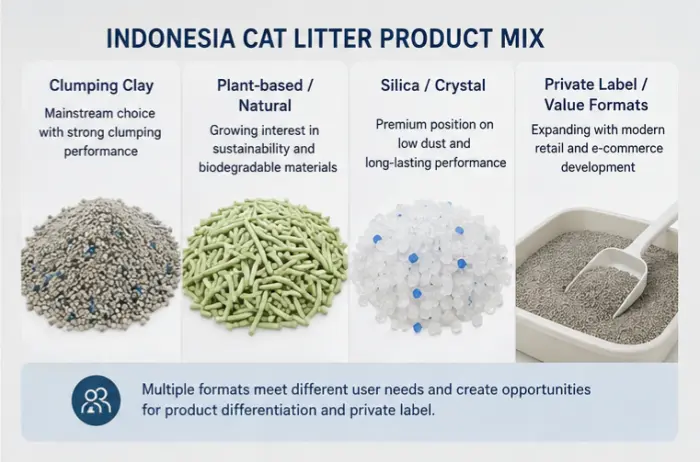 Breakdown of cat litter product types sold in Indonesia