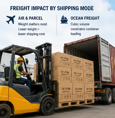 Lightweight cat litter cartons loaded for B2B shipping
