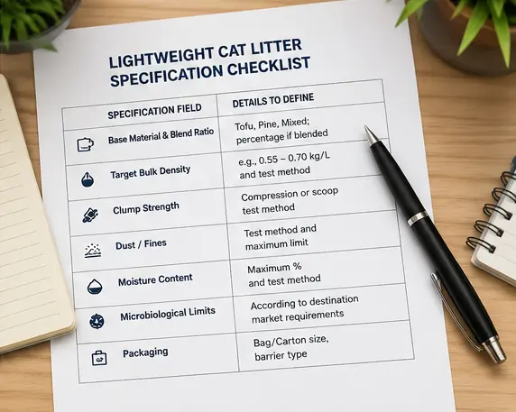 Private label lightweight cat litter specification checklist