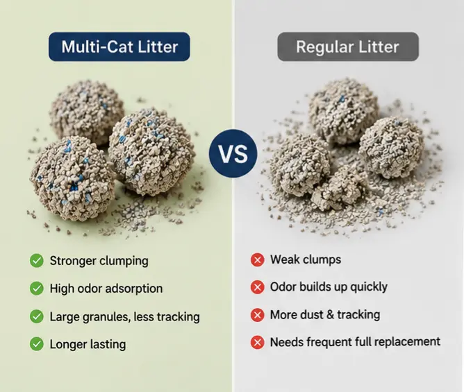 Comparison of regular litter and multi-cat litter clump strength under scooping