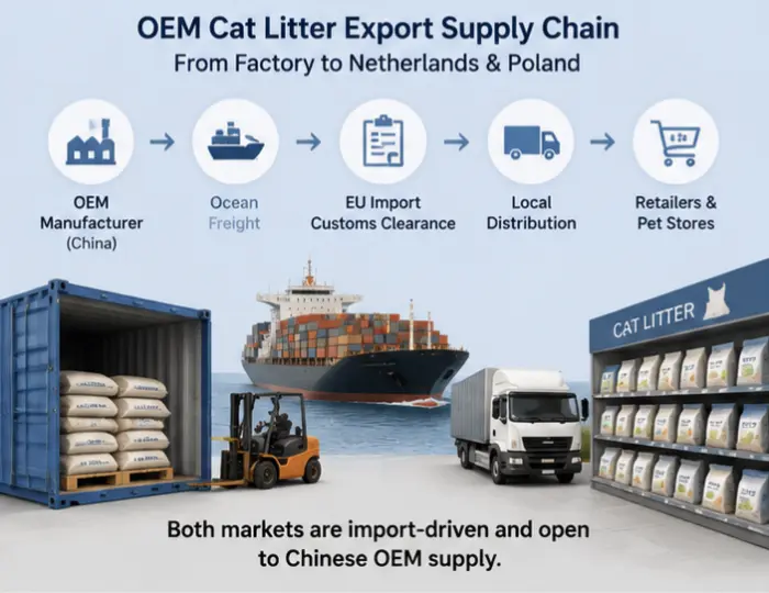 OEM cat litter export supply chain to Netherlands and Poland