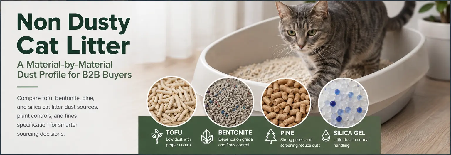 Non dusty cat litter materials compared by dust profile