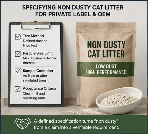 Cat Litter Dust Specification for Private Label Private label cat litter specification with dust test method and fines limit