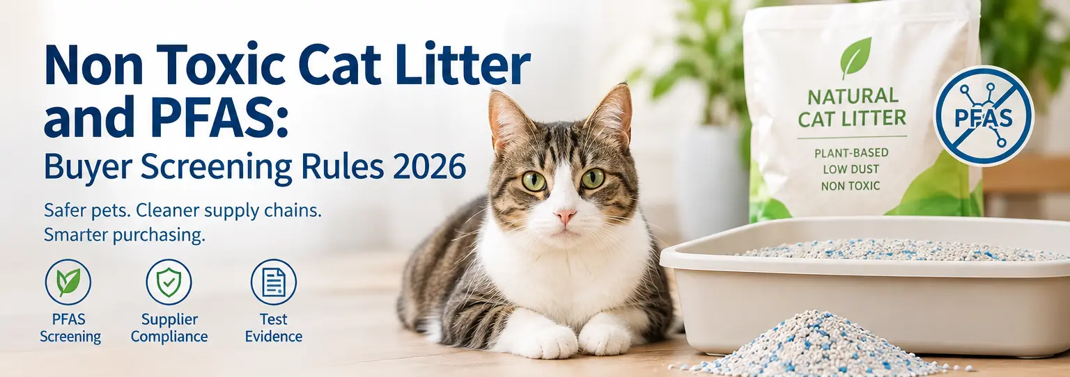 Cat litter and PFAS buyer screening concept with supplier compliance and test evidence