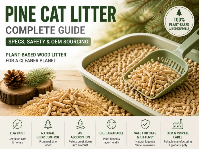 Pine cat litter pellets made from natural pine wood for low dust and biodegradable cat litter solutions