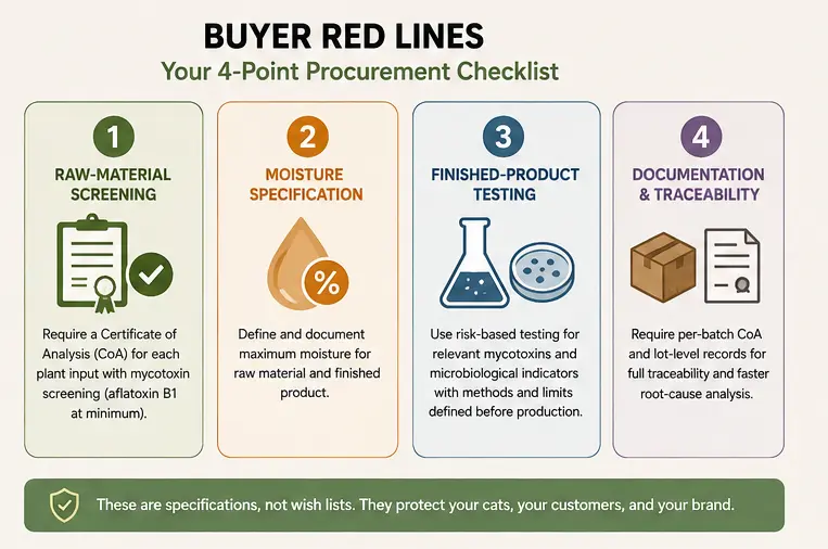 Buyer red-line checklist for plant-based cat litter mycotoxin control