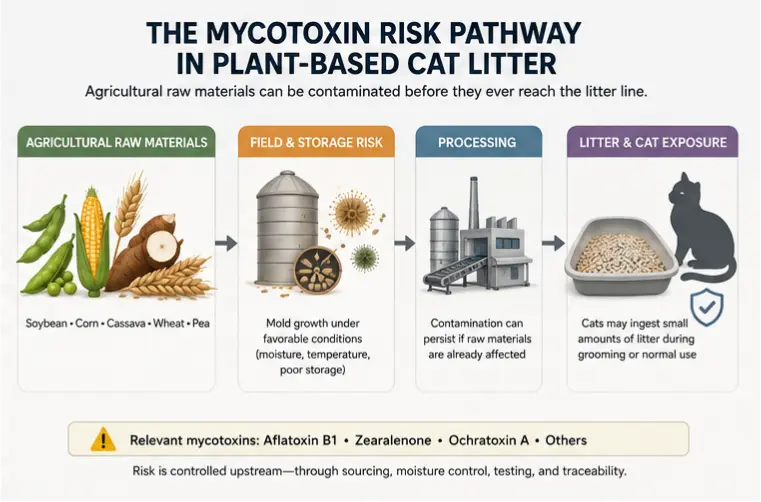 Plant-based cat litter raw-material and mycotoxin risk pathway