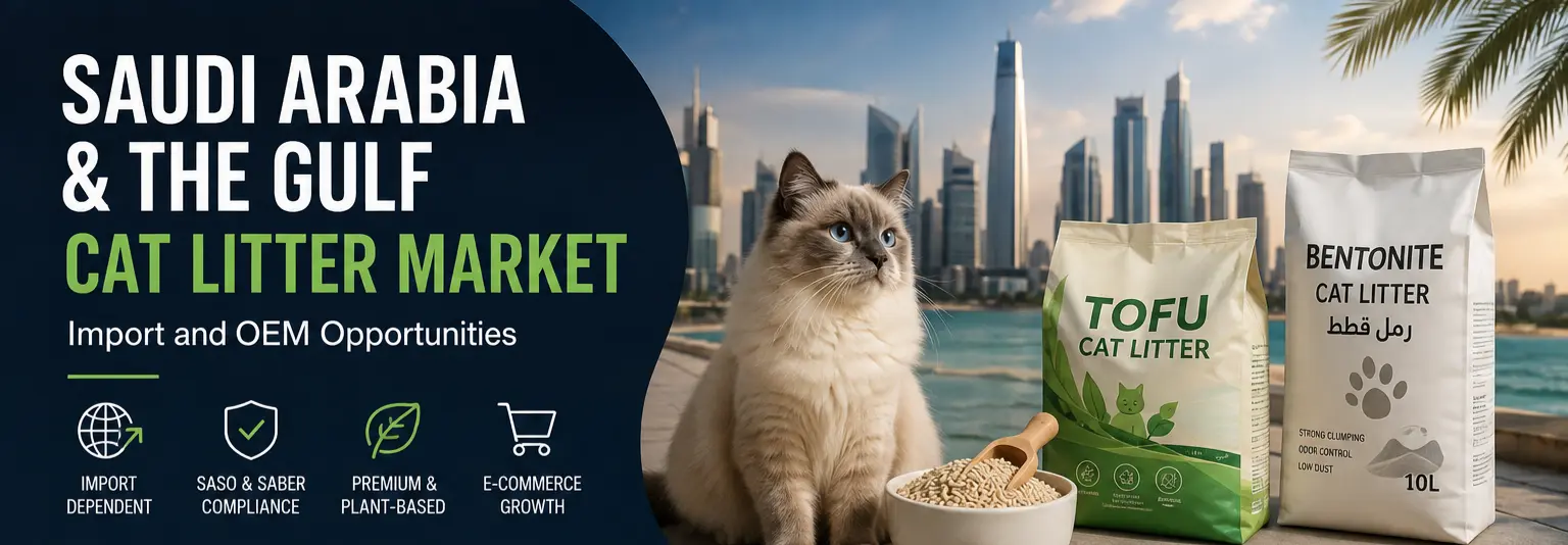 Saudi Arabia and Gulf cat litter market with imported cat litter, OEM opportunities, and premium formats