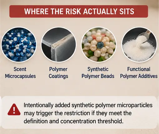 Synthetic polymer microcapsules, coatings and beads that may require REACH Entry 78 assessment