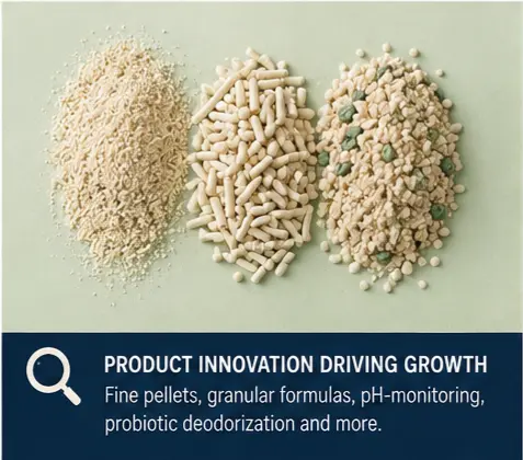 Different tofu cat litter pellet sizes and formats for product development