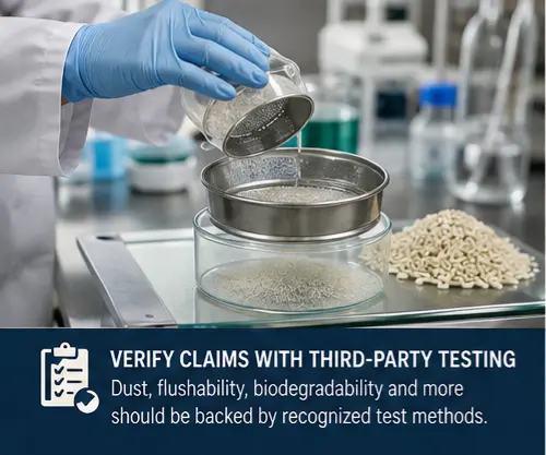 Laboratory testing of tofu cat litter for dust and product performance