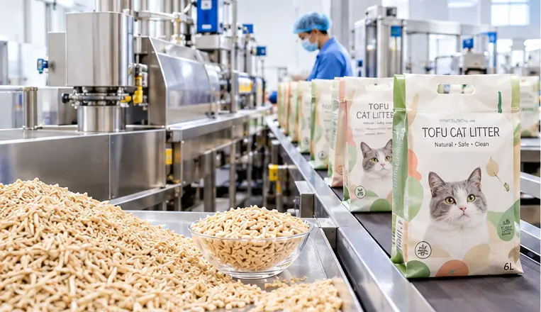 Tofu cat litter OEM manufacturing line with private label packaging