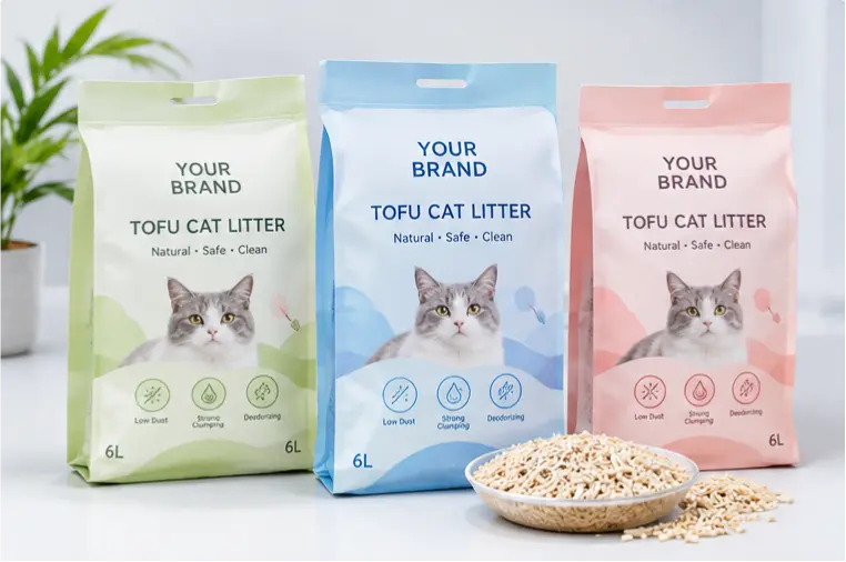 Private label tofu cat litter packaging for distributor brands