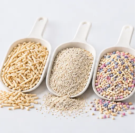 Different tofu cat litter particle formats for product development