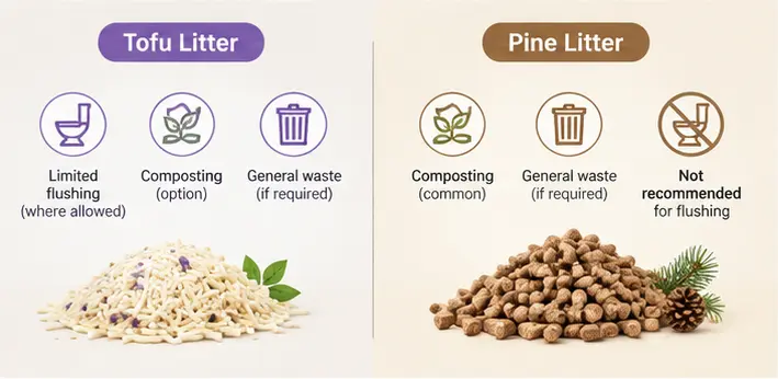 Tofu and pine cat litter disposal options compared