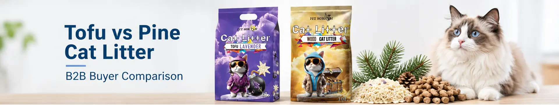 Tofu and pine cat litter side by side for B2B comparison