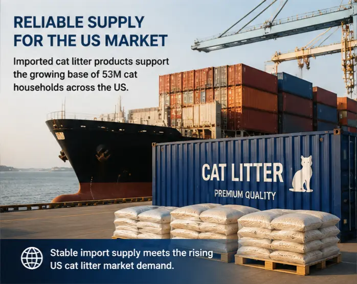 Container shipment of cat litter representing import supply to the US market
